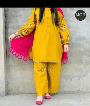 Embroidered Linen Kurti with Front Stitch Buttons and Pockets