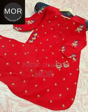 Embroidered Linen Kurti with Front Stitch Buttons and Pockets