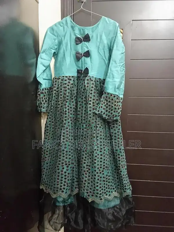 Black and Green Full Length Girls Fancy Dress with Tilla Work