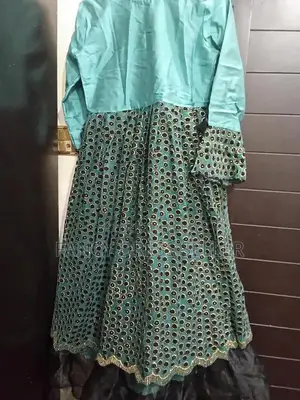 Black and Green Full Length Girls Fancy Dress with Tilla Work