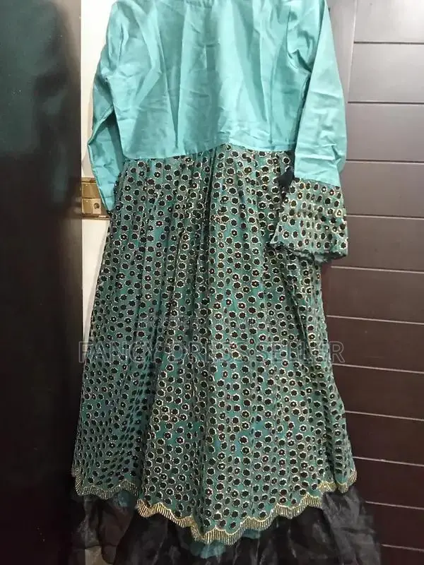 Black and Green Full Length Girls Fancy Dress with Tilla Work