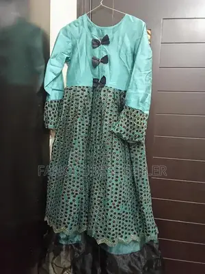 Black and Green Full Length Girls Fancy Dress with Tilla Work