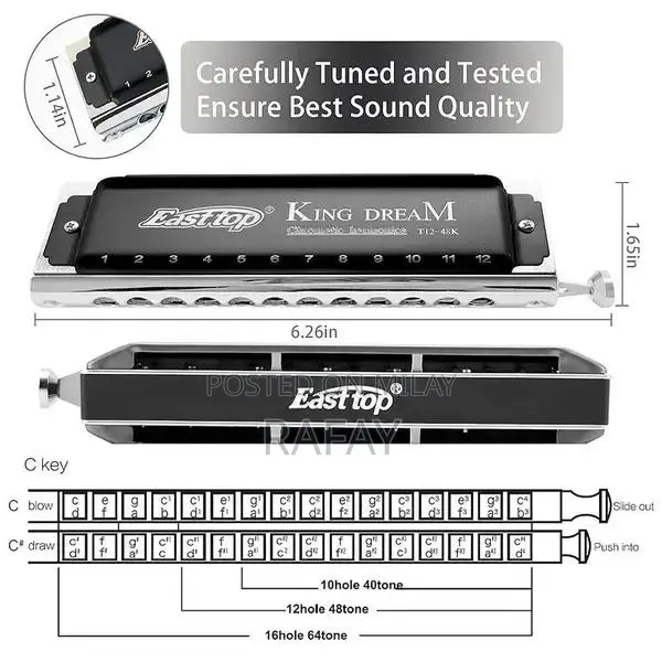 Professional Chromatic Harmonica with Rich Tones and Portable Design