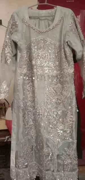 Women's Grey Net Organza Dress with Trouser Set