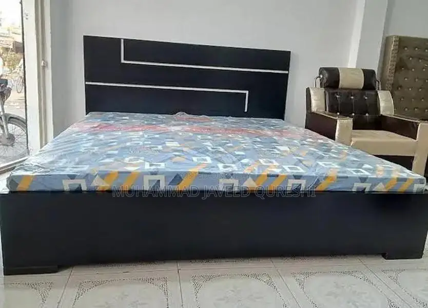 Black Floor Fitting Double Bed - King Size Wooden Frame