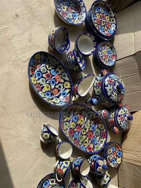Handmade Blue Pottery 48-Piece Dinner Set for 6 Persons