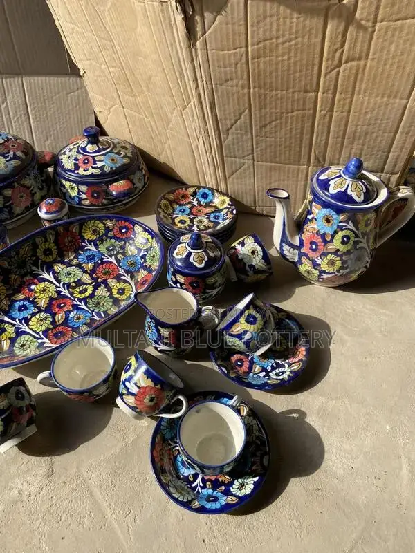 Handmade Blue Pottery 48-Piece Dinner Set for 6 Persons