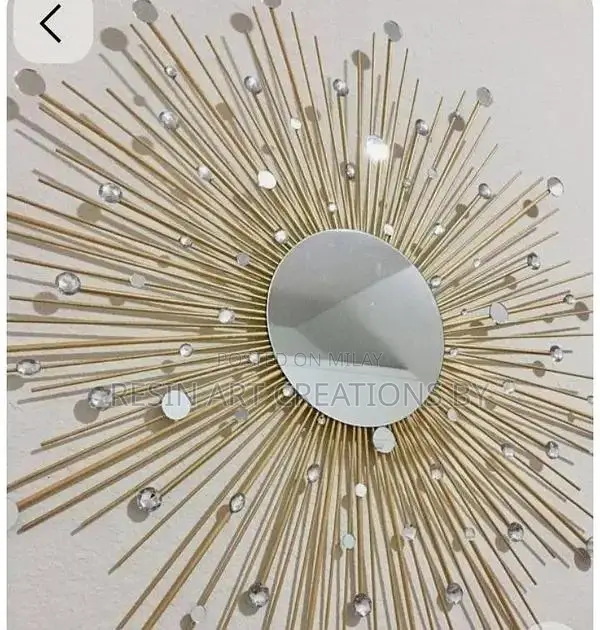 Handmade Golden Sunburst Wall Mirror with Decorative Beads