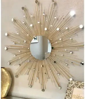 Handmade Golden Sunburst Wall Mirror with Decorative Beads