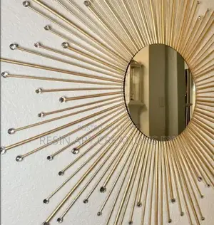 Handmade Golden Sunburst Wall Mirror with Decorative Beads