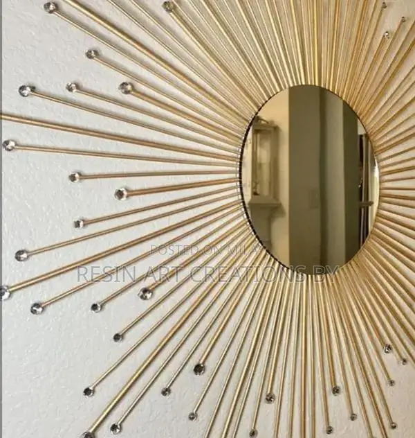Handmade Golden Sunburst Wall Mirror with Decorative Beads