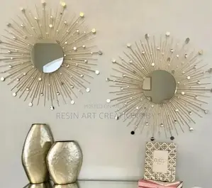 Photo - Handmade Golden Sunburst Decorative Wall Mirror Set