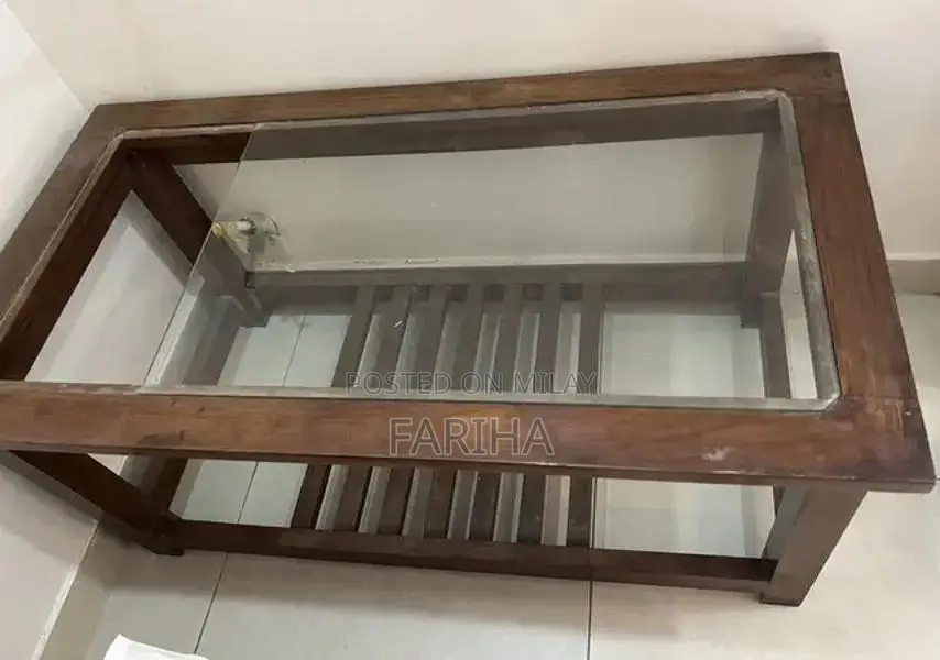 Solid Wood Table with Glass Top - Needs Repair