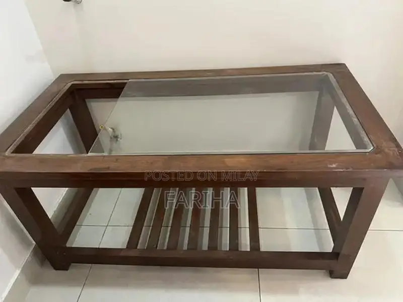 Solid Wood Table with Glass Top - Needs Repair