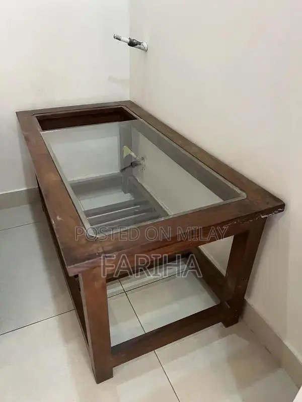 Solid Wood Table with Glass Top - Needs Repair