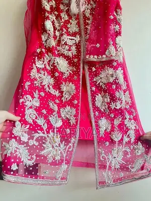 Hot Pink Formal Silk Net Dress with Silver Heavy Work