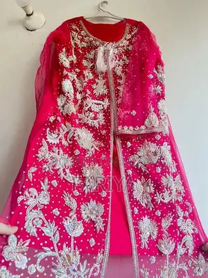 Hot Pink Formal Silk Net Dress with Silver Heavy Work