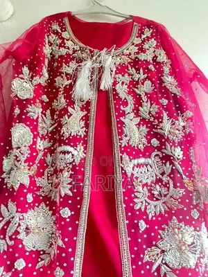 Hot Pink Formal Silk Net Dress with Silver Heavy Work