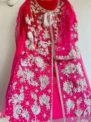 Hot Pink Formal Silk Net Dress with Silver Heavy Work