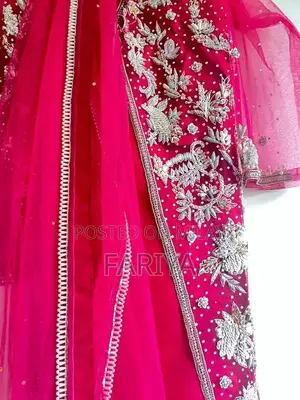 Hot Pink Formal Silk Net Dress with Silver Heavy Work