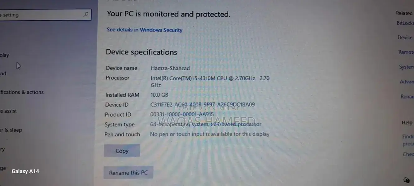 Samsung Laptop 10GB RAM 256GB SSD Intel Core i5 Processor