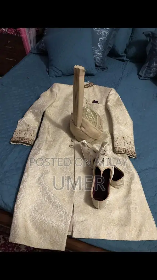 Elegant Shewani Wedding Dress with Khusa and Turban