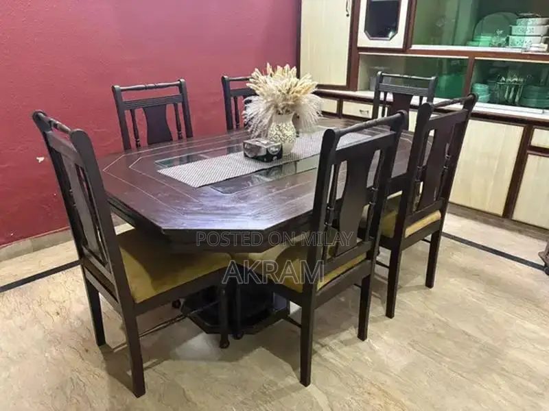 Wooden Dining Table Set with 6 Chairs and Glass Top