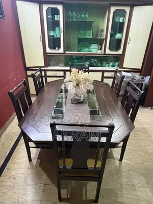 Wooden Dining Table Set with 6 Chairs and Glass Top