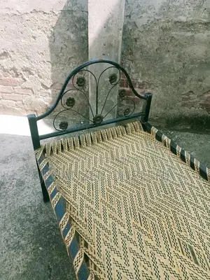 Sturdy Iron Pipe Charpai - Traditional Indian Bed Frame