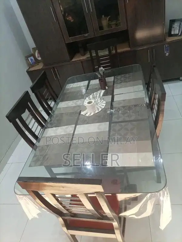Glass Dining Table Set with Six Upholstered Chairs