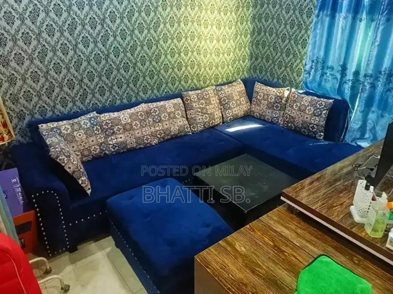 6 Seater L-Shaped Corner Sofa with Blackwood Side Tables