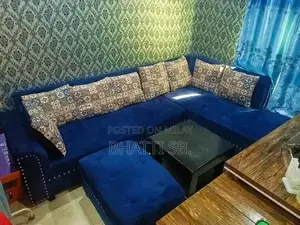 6 Seater L-Shaped Corner Sofa with Blackwood Side Tables