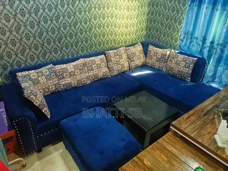 6 Seater L-Shaped Corner Sofa with Blackwood Side Tables