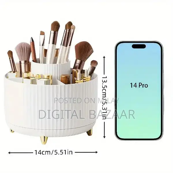 360° Rotating Makeup Organizer with 5 Compartments - Space-Saving Stor