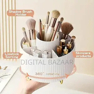 360° Rotating Makeup Organizer with 5 Compartments - Space-Saving Stor