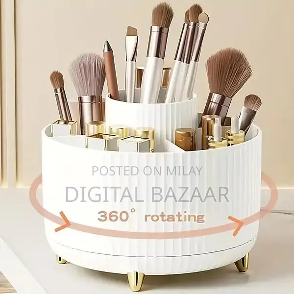 360° Rotating Makeup Organizer with 5 Compartments - Space-Saving Stor