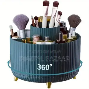360° Rotating Makeup Organizer with 5 Compartments - Space-Saving Stor