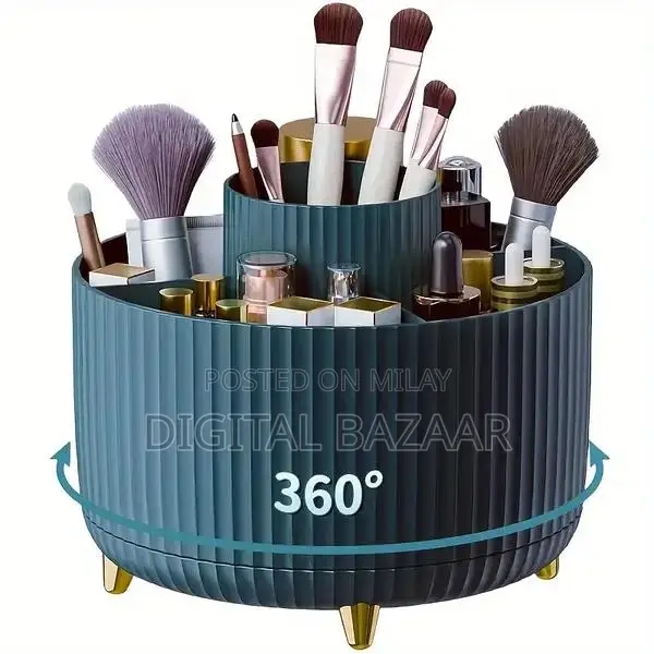 360° Rotating Makeup Organizer with 5 Compartments - Space-Saving Stor
