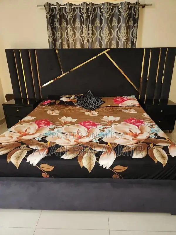 Luxurious Wooden King Size Velvet Design Bed Frame