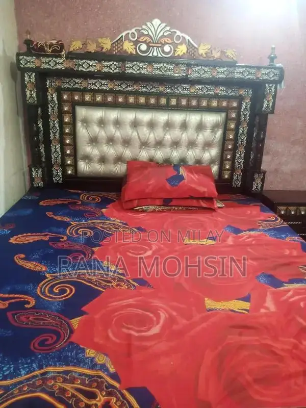 King Size Wooden Bed with Side Tables and Dressing Table