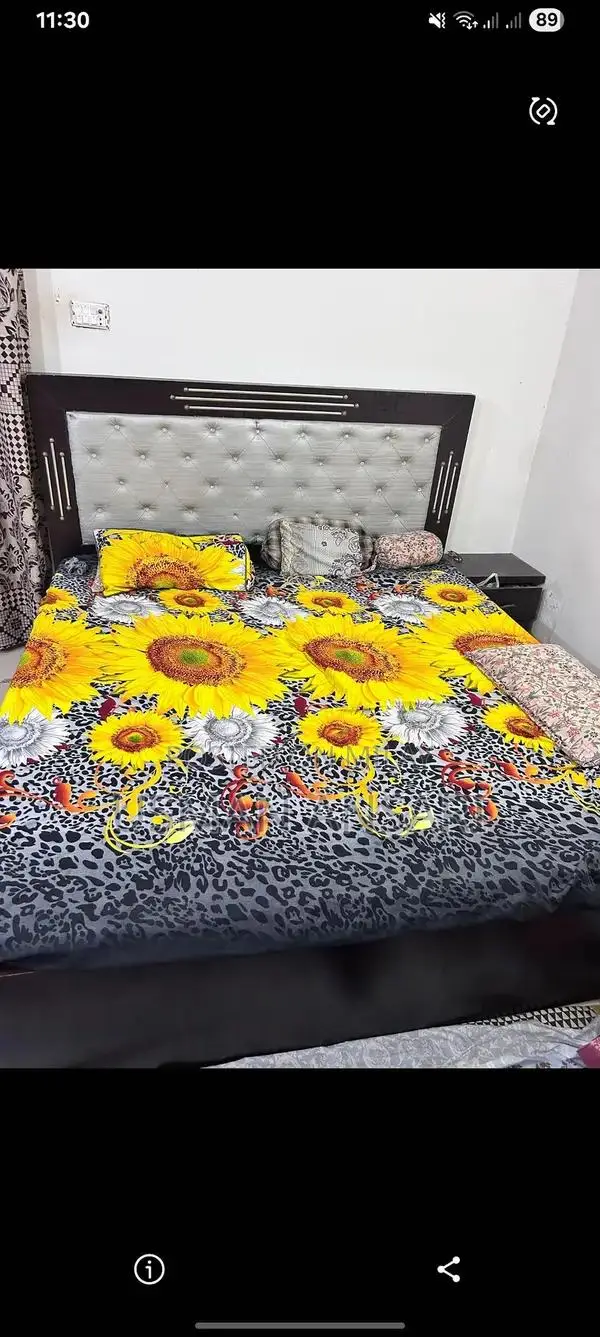 Spacious King Size Bed Frame with Two Side Tables