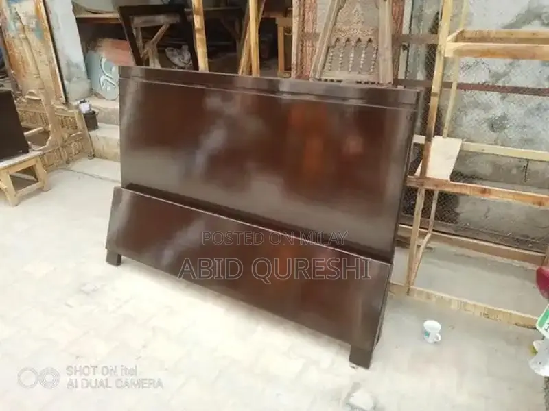 King Size Kikar Wood Double Bed with Glass Polish