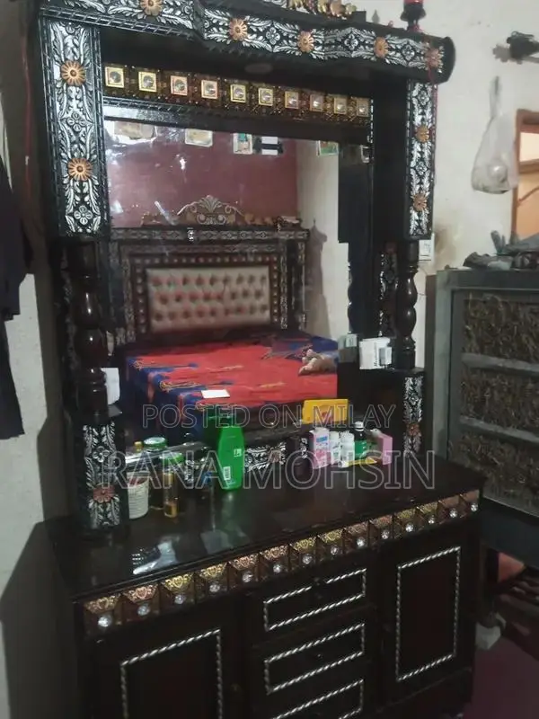 King Size Wooden Bed with Side Tables and Dressing Table