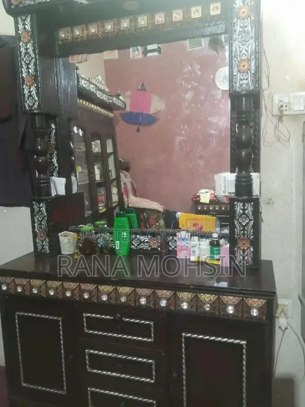 King Size Wooden Bed with Side Tables and Dressing Table