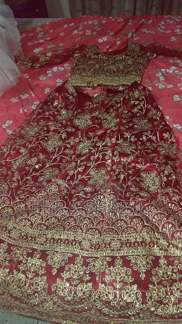 Women's Maroon Lahanga Kurti Set with Dupatta and Gotta Karhai