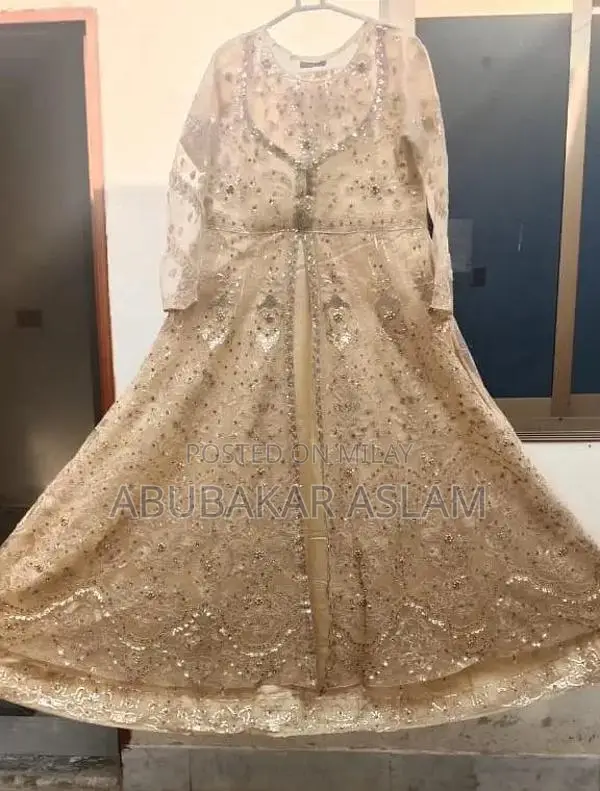 Golden Net Long Maxi Frock Elegant Formal Dress