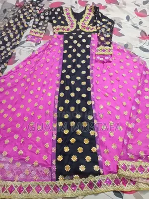 Women's Embroidered Long Frock with Dupatta - Pink and Black