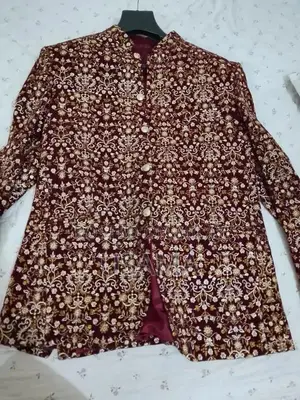 Maroon Prince Coat with Golden Embroidery