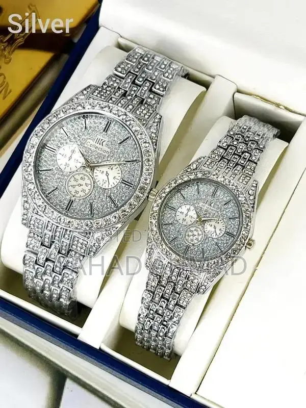 Elegant Stainless Steel Analog Couple Watches Set of 2