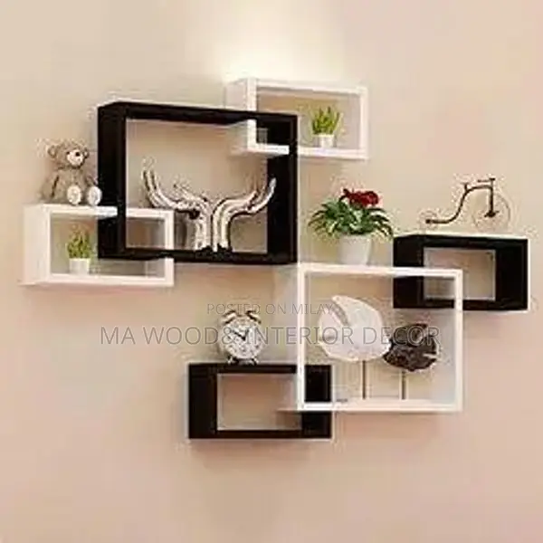 Modern MDF Wall Shelves in Black and White
